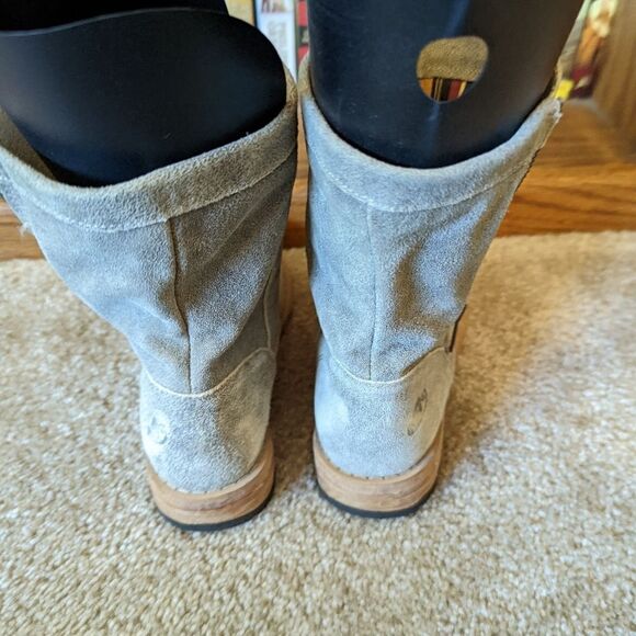 FELMINI anthropologie cream and taupe leather booties stuffed zip side euc sz 37 - Picture 5 of 8
